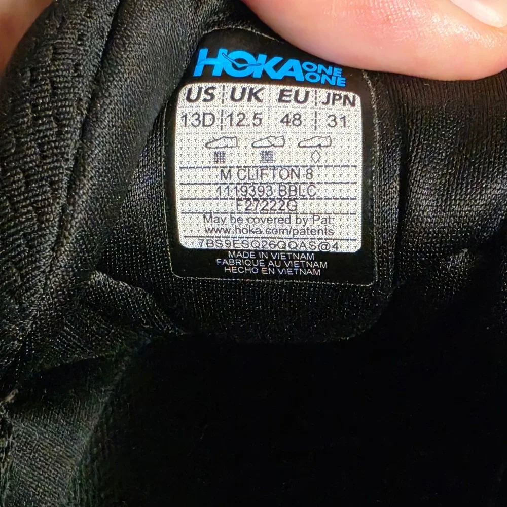 Hoka One One Clifton 8 Mens 13D Black Running Shoes 1119393 BBLC Low Top Sneaker